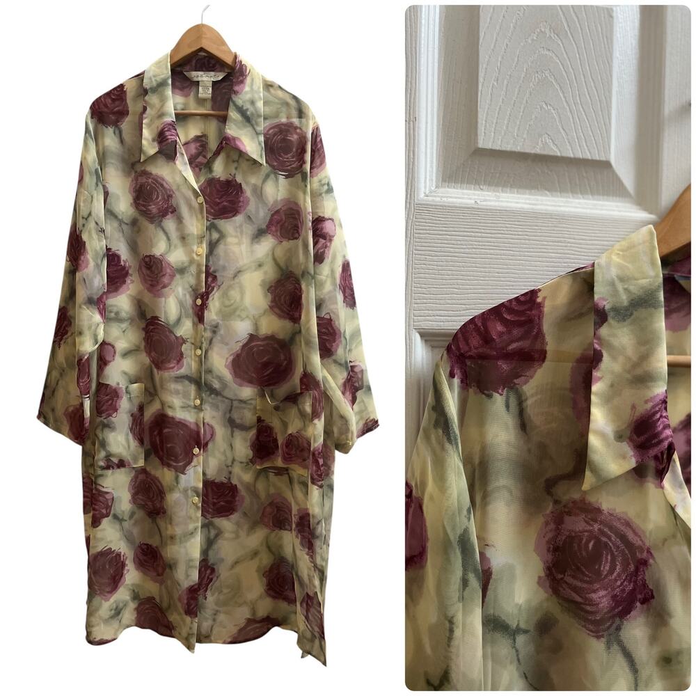 Vintage Intimates Lane Bryant Sheer Chiffon Floral Button Down Duster Size 22/24